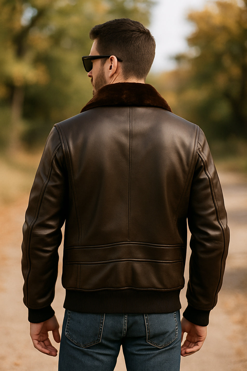 Robust G1 Brown Leather Bomber Jacket With Fur Collar