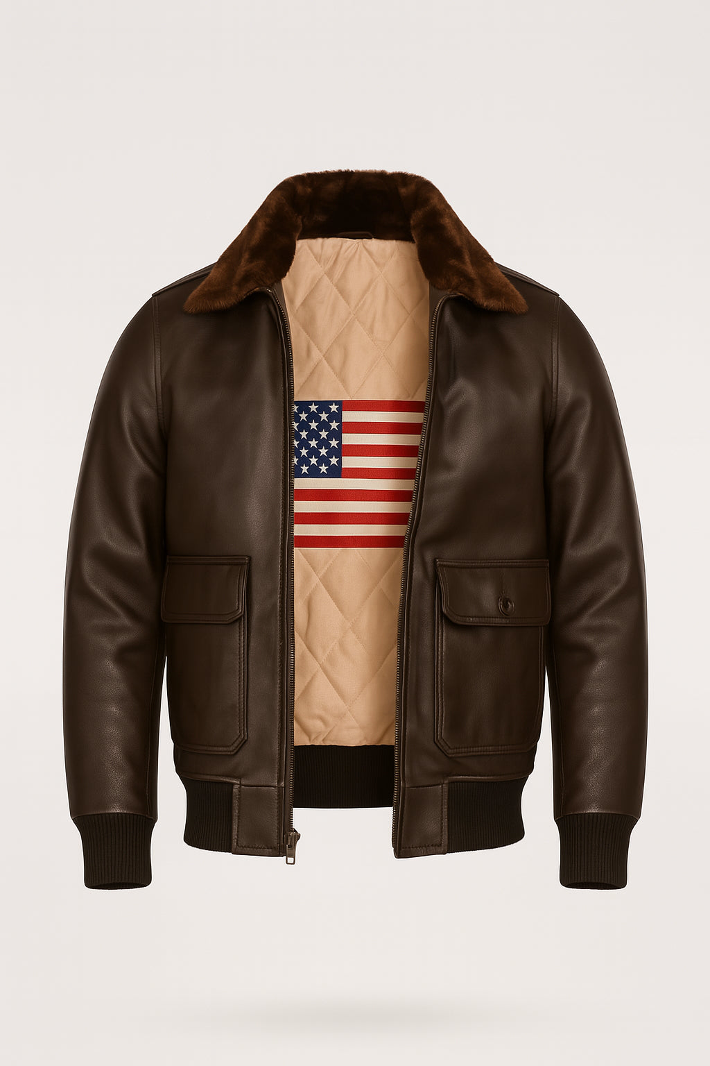 Robust G1 Brown Leather Bomber Jacket With Fur Collar
