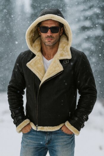 B3 Shearling Bomber Jacket With Fur Hood