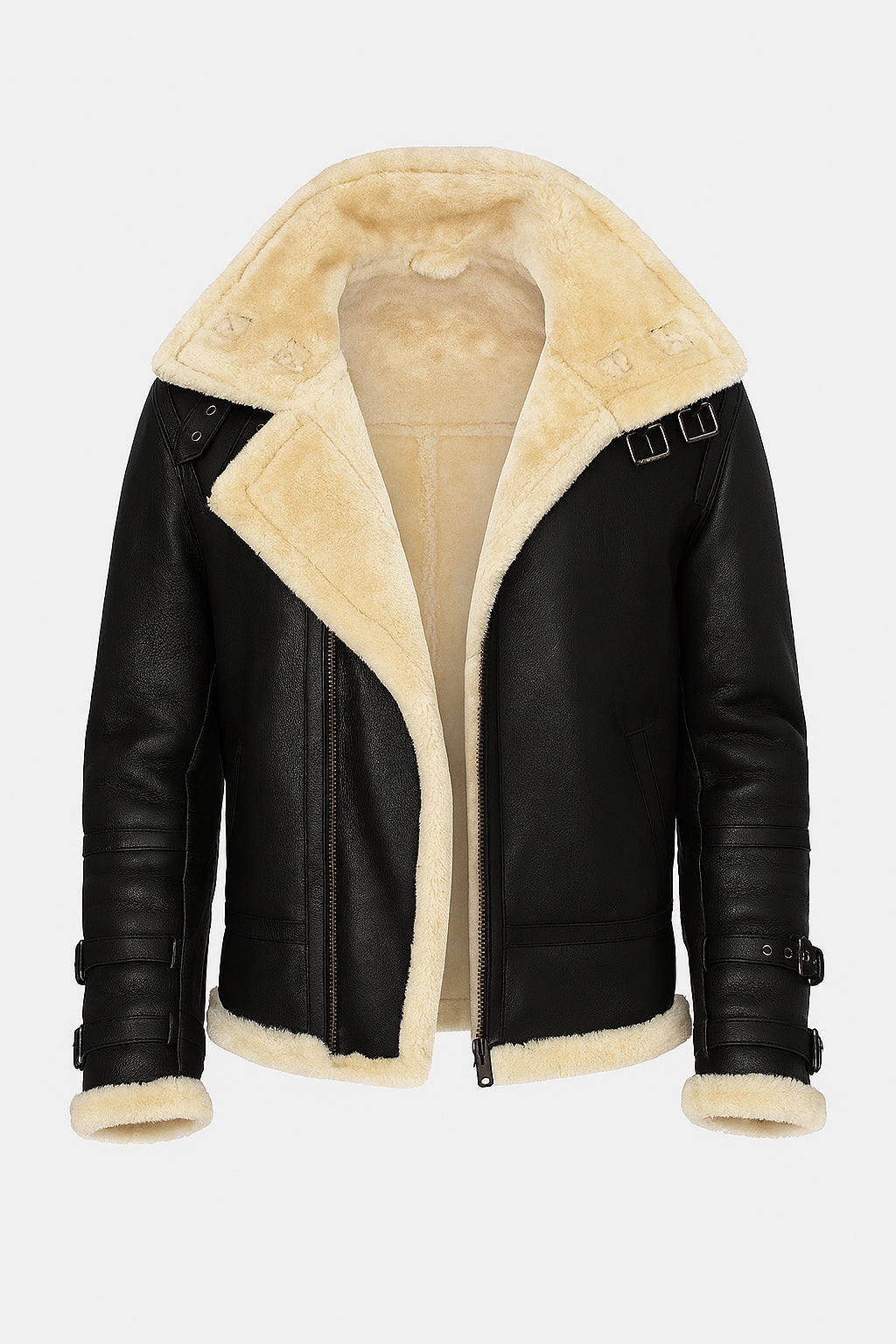 Premium Mens Leather Bomber Jacket With Shearling