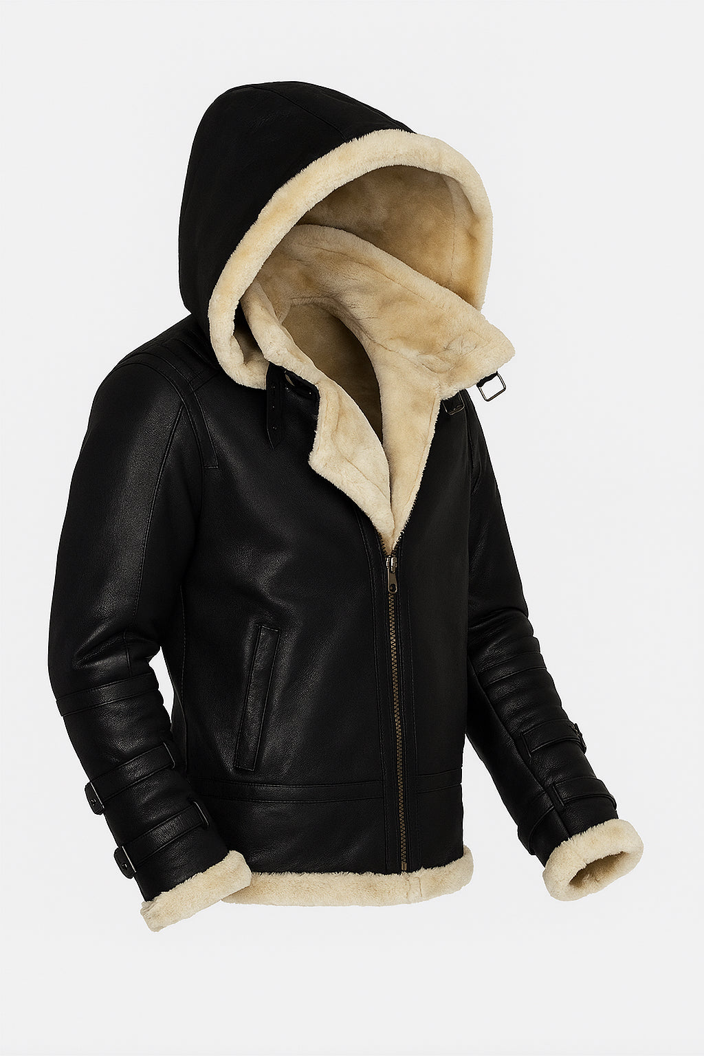 Premium Mens Leather Bomber Jacket With Shearling