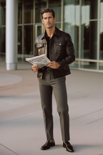 Benton Washed Black Leather Trucker Jacket