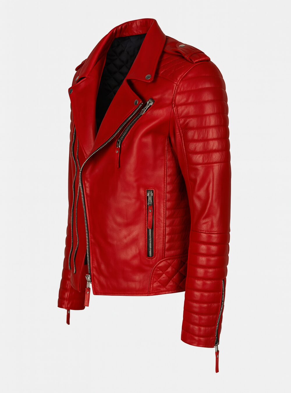 Double Breasted Mens Red Leather Biker Jacket