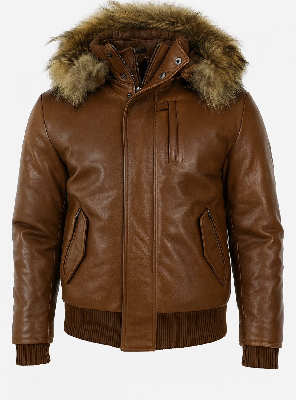 Genuine Bomber Jacket With Fur Hood Mens
