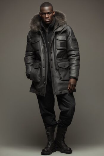 Bristol Slate Gray Leather Parka