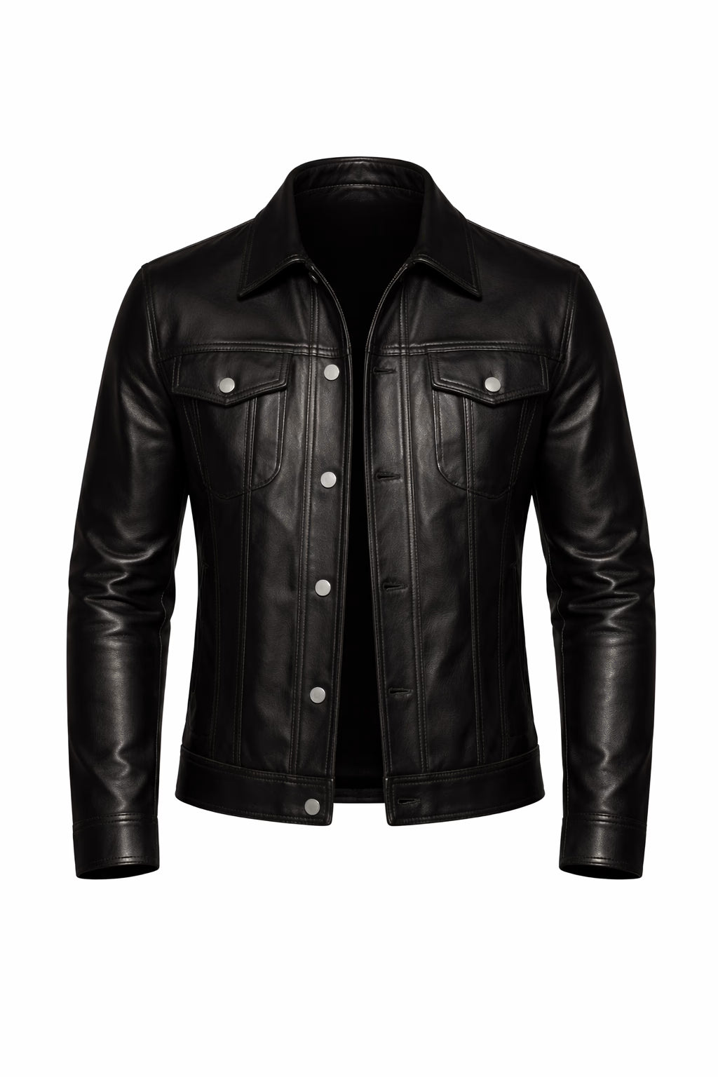 Benton Washed Black Leather Trucker Jacket