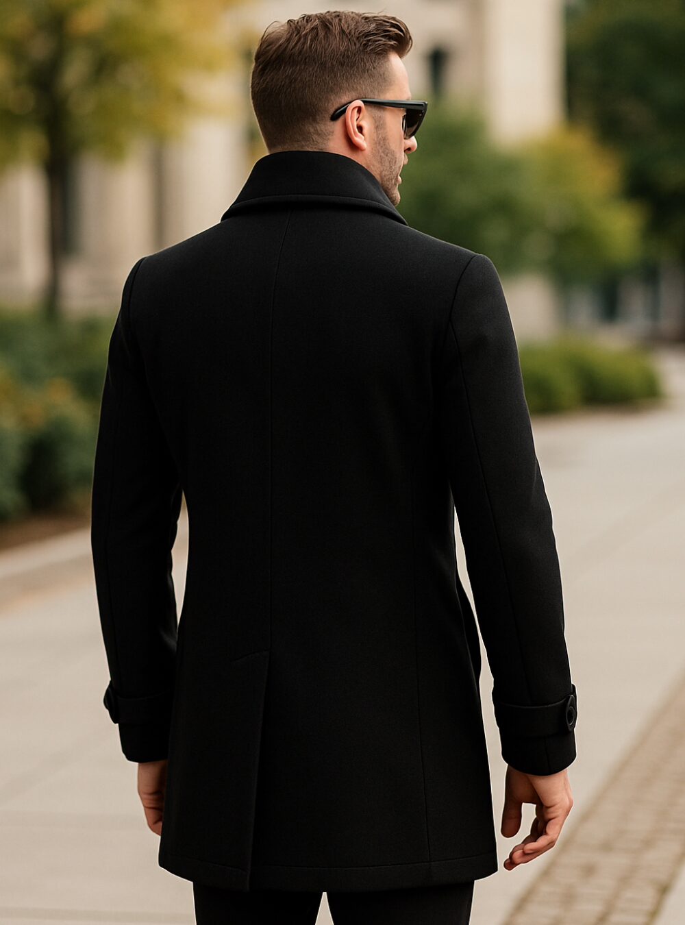 David’s Long Black Wool Peacoat Mens