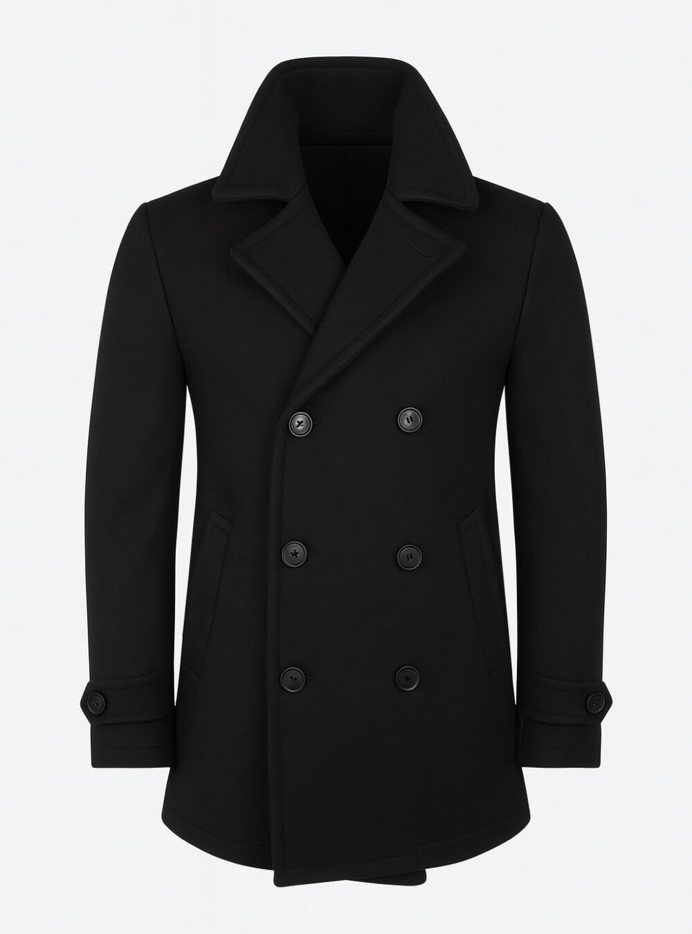 David’s Long Black Wool Peacoat Mens