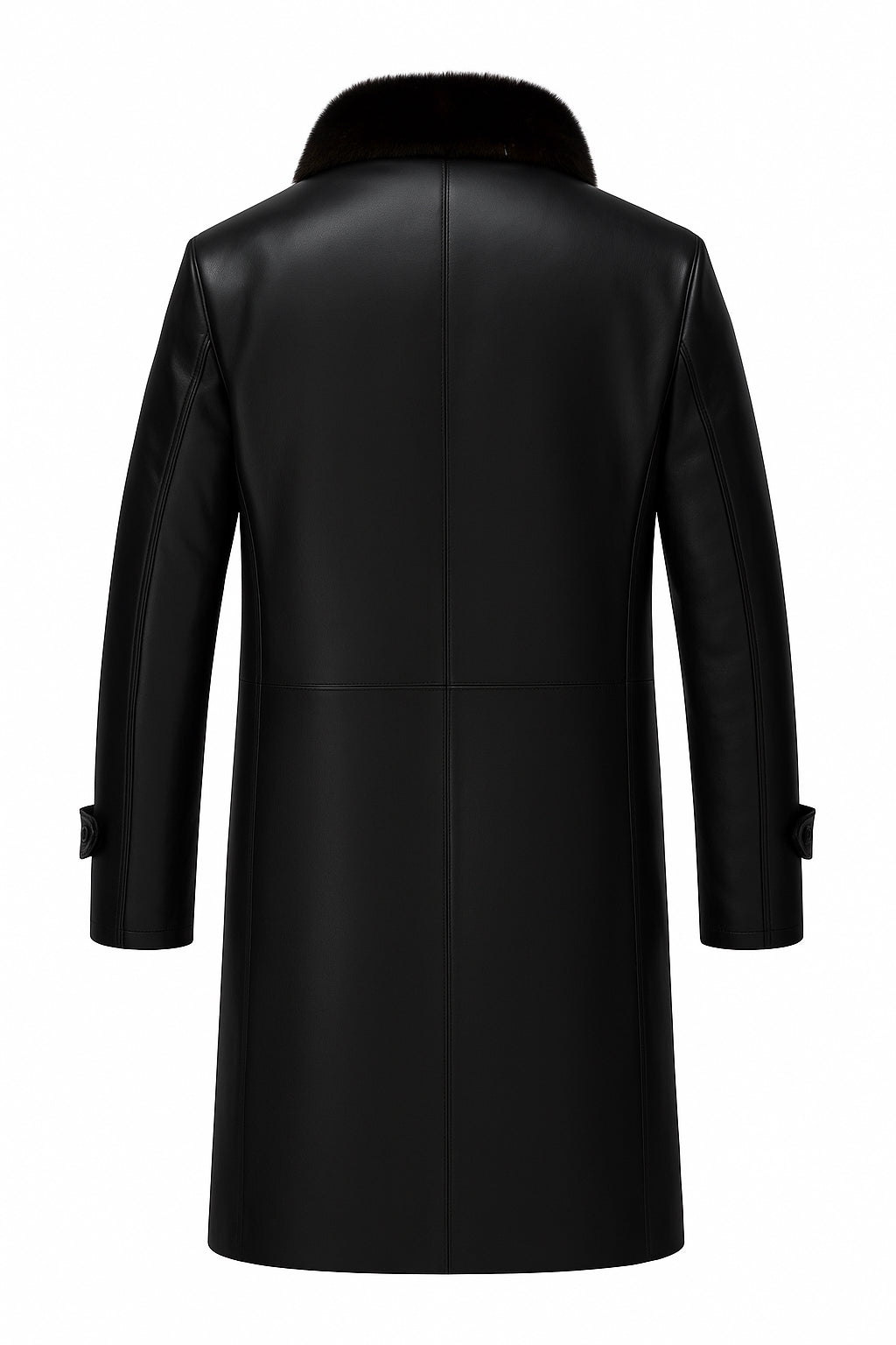 Dapper Mens Long Black Leather Coat With Fur Collar