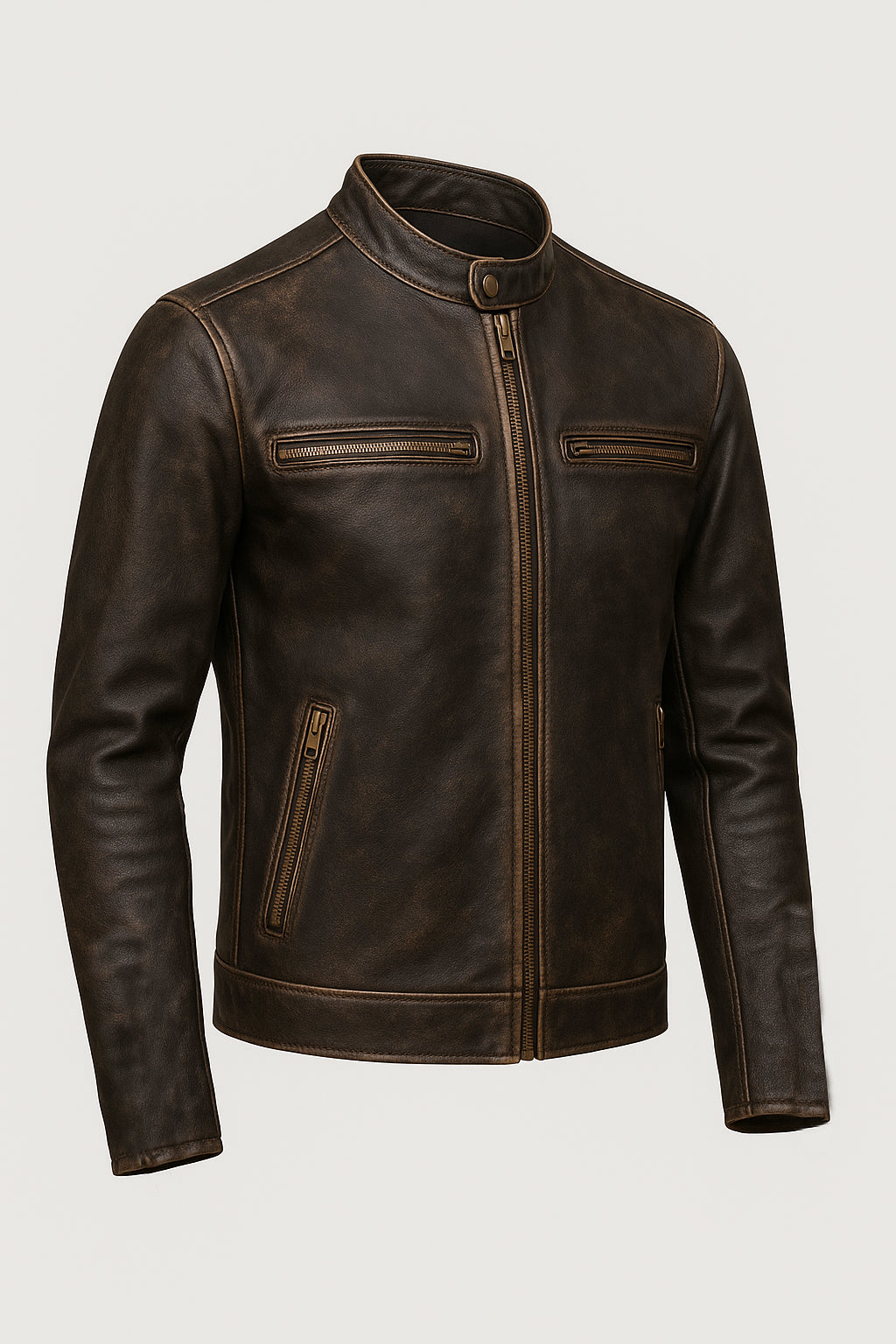 Mens Vintage Distressed Cafe Racer Leather Jacket