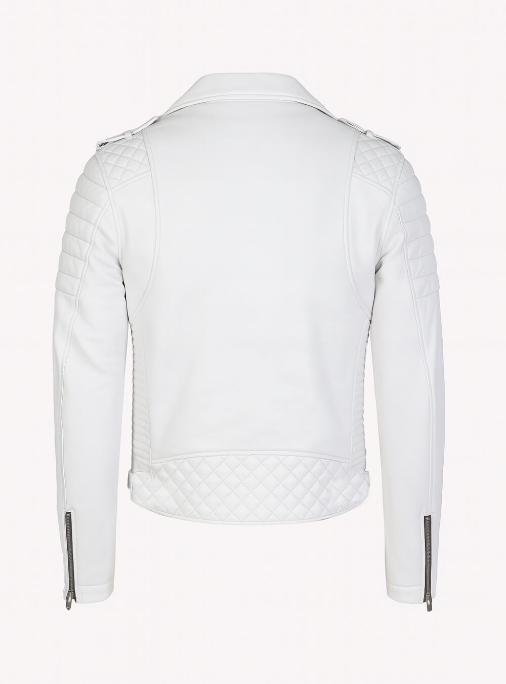 Pure White Leather Biker Jacket Mens