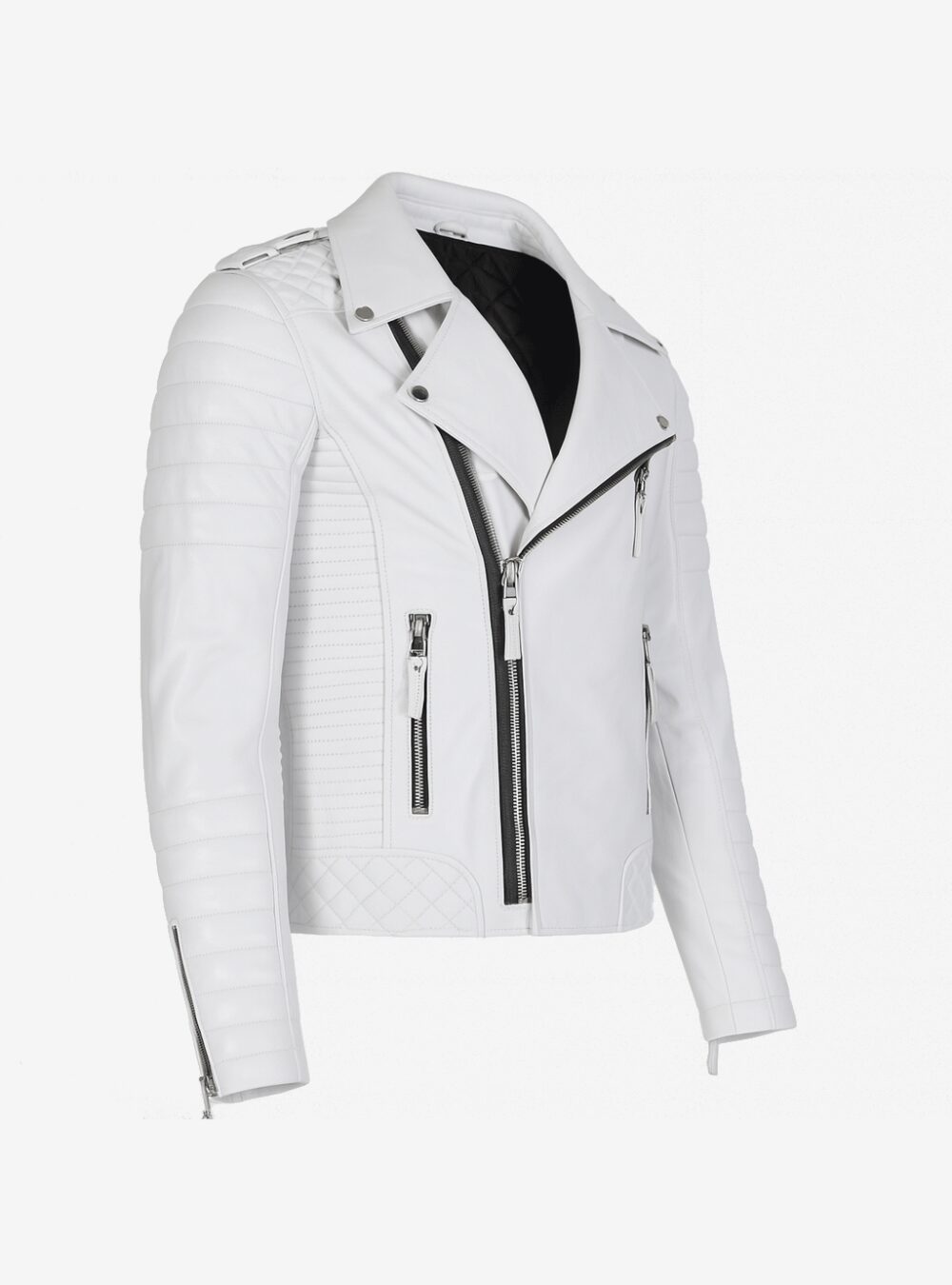 Pure White Leather Biker Jacket Mens