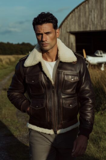 Fairmont Dark Brown Distressed Leather Aviator Jacket