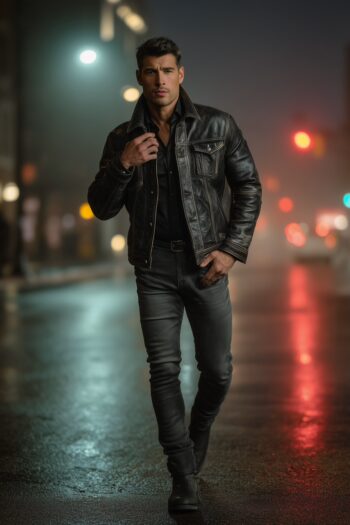 Frontier Black Leather Trucker Jacket
