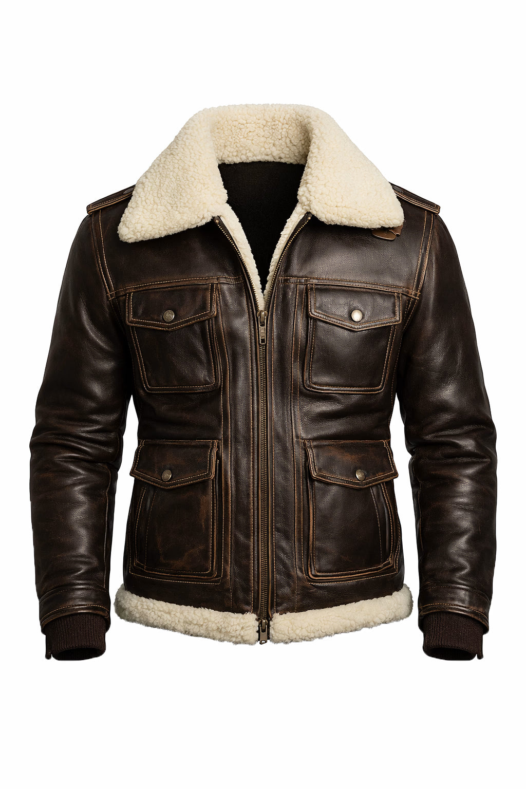 Fairmont Dark Brown Distressed Leather Aviator Jacket