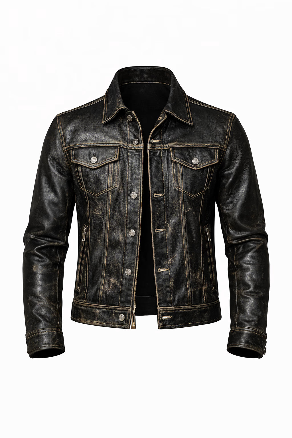 Frontier Black Leather Trucker Jacket