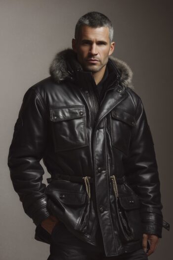 Harrington Black Gloss Leather Parka