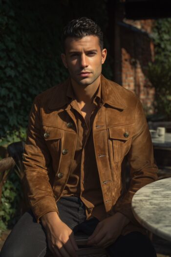 Hollister Camel Suede Trucker Leather Jacket