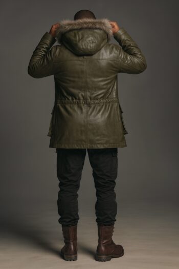 Kensington Olive Green Leather Parka