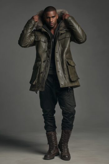 Kensington Olive Green Leather Parka