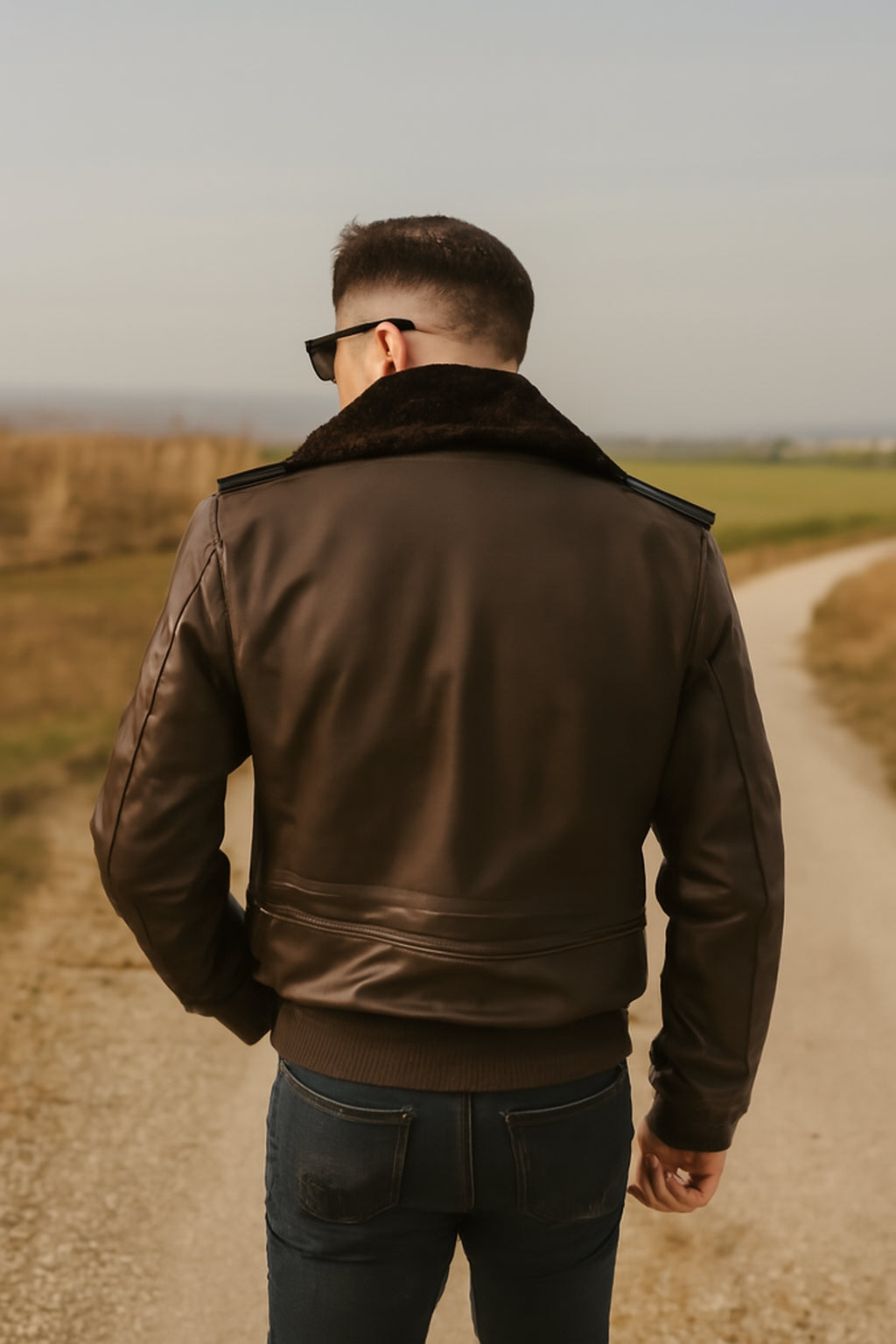 Royal A2 Mens Brown Shearling Bomber Jacket Genuine Leather