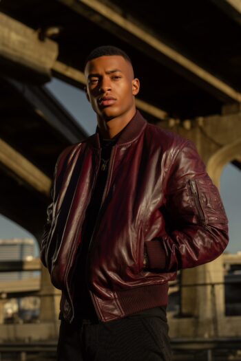 Meridian Burgundy Gloss Leather Bomber Jacket