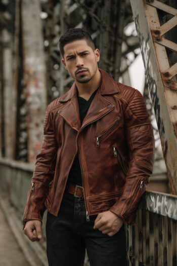 Montero Rust Leather Biker Jacket