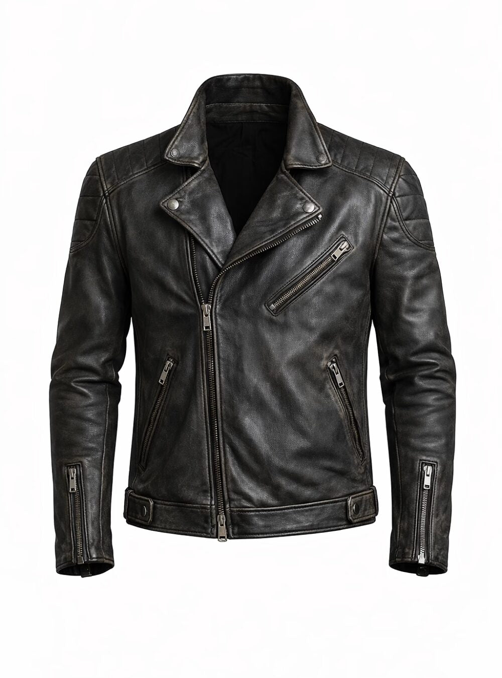 Maverick Charcoal Grey Leather Biker Jacket