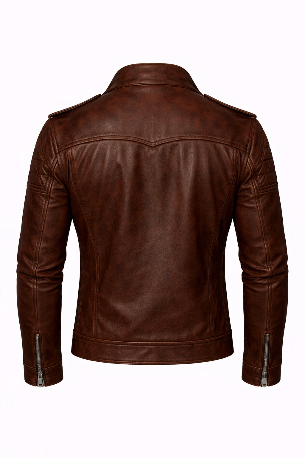 Maverick Rust Brown Distressed Leather Biker Jacket