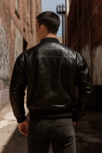 Orion Matte Black Leather Bomber Jacket