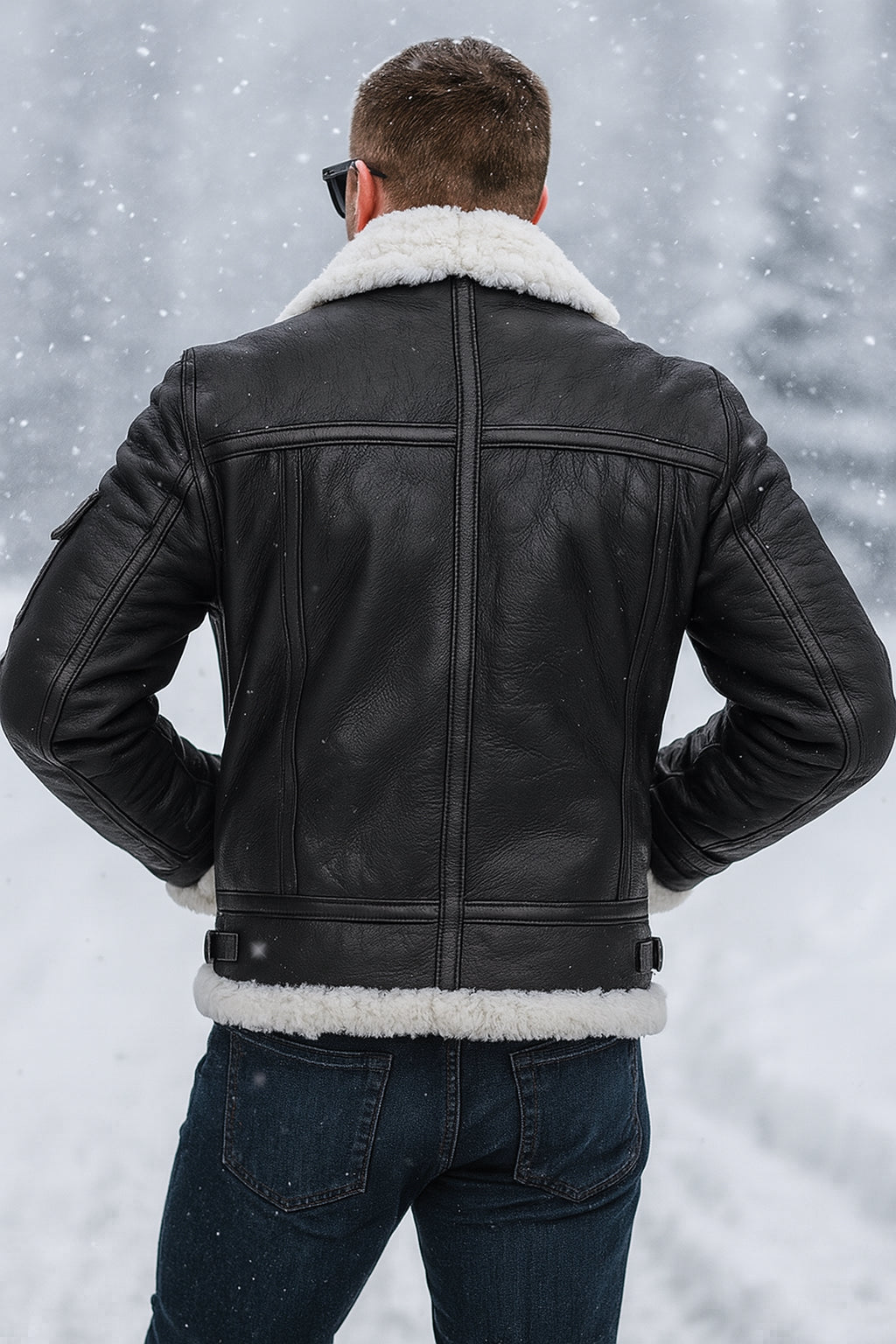 Mens Black Leather Shearling Jacket With Shearling