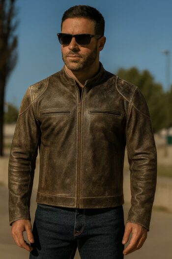 Ranger Distressed Black Leather Cafe Racer Jacket