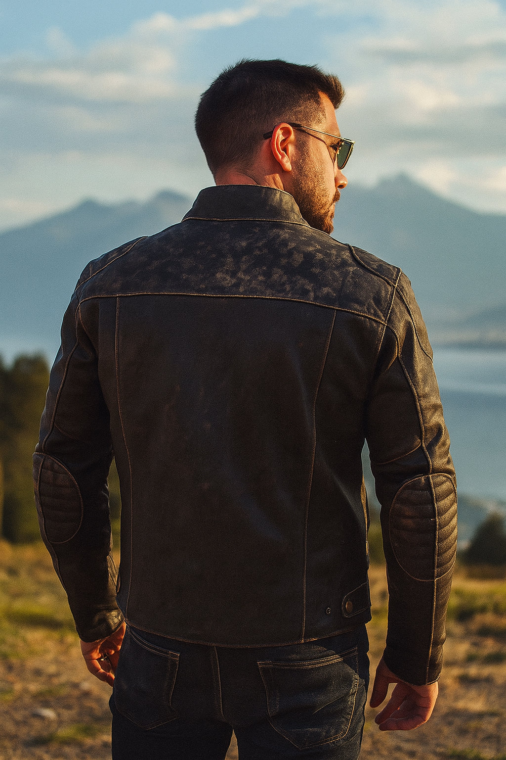 Ranger Distressed Black Leather Cafe Racer Jacket