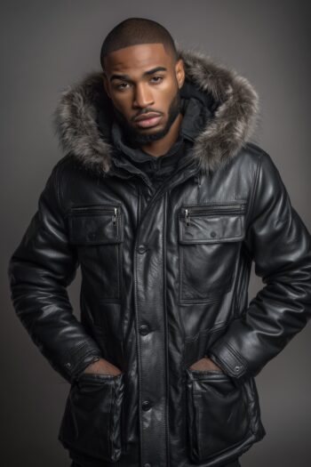 Ravello Black Matte Leather Parka