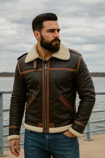 RE Kennedy Brown Leather Jacket With Shearling