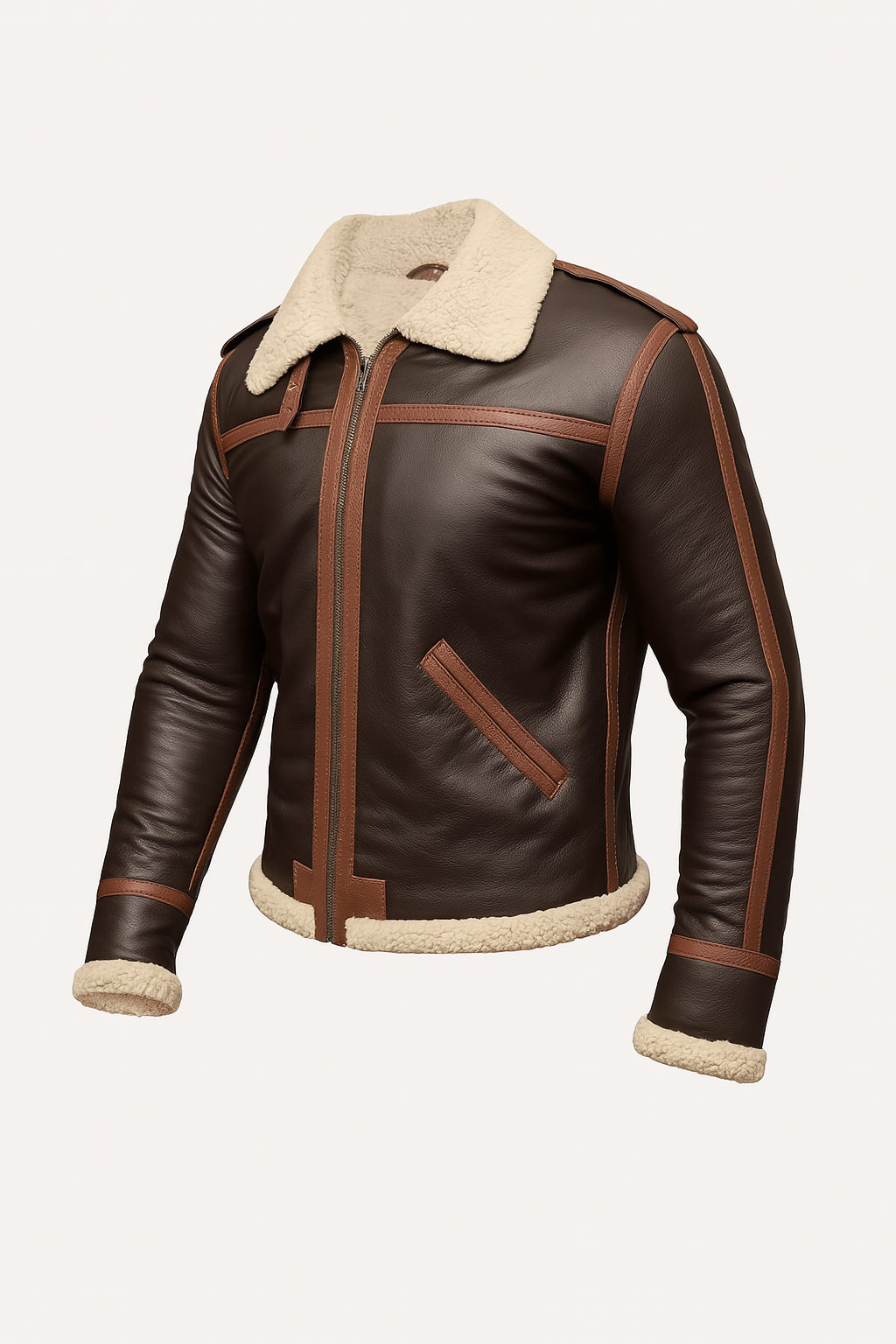 RE Kennedy Brown Leather Jacket With Shearling