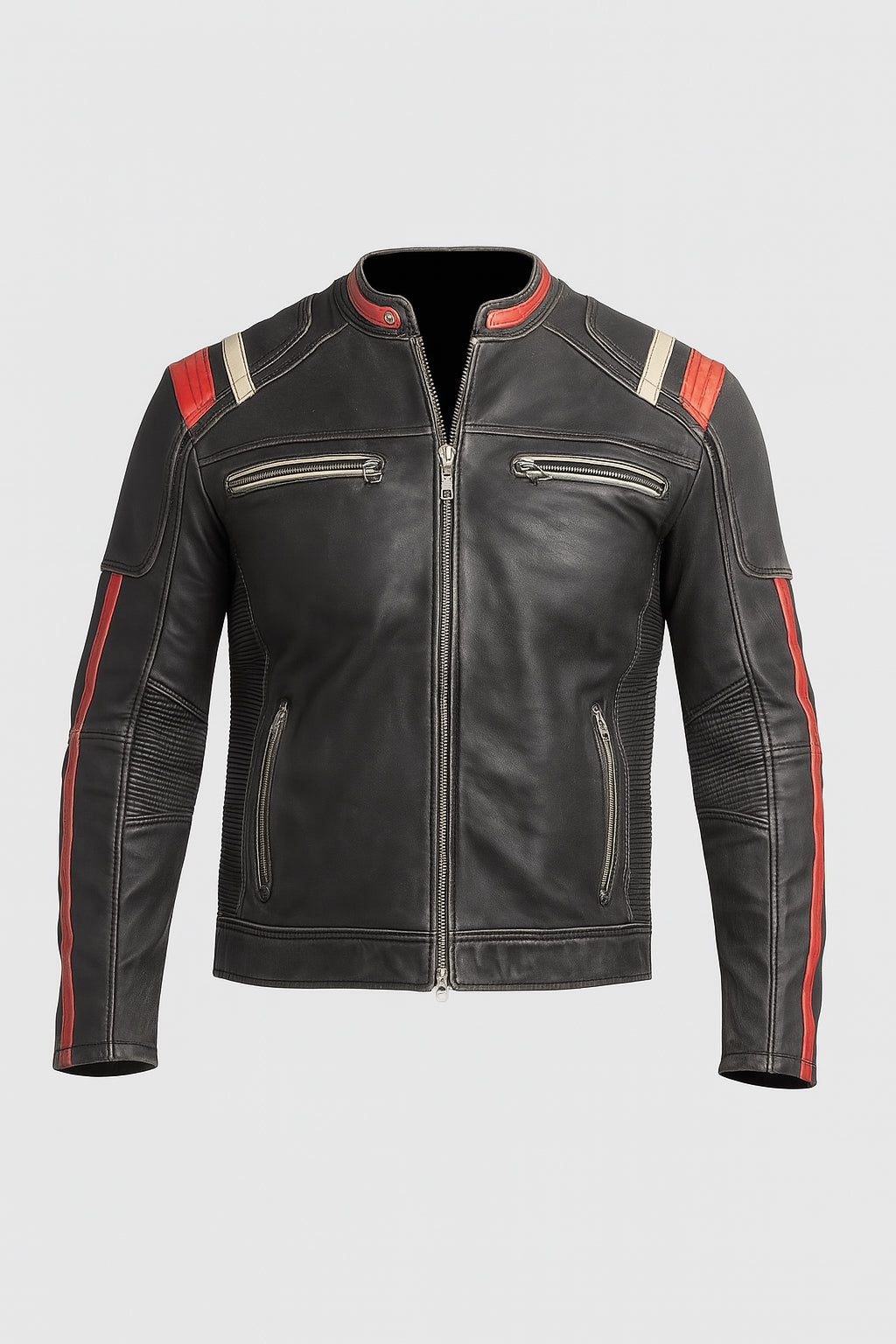 Premium Black Leather Cafe Racer Jacket Mens