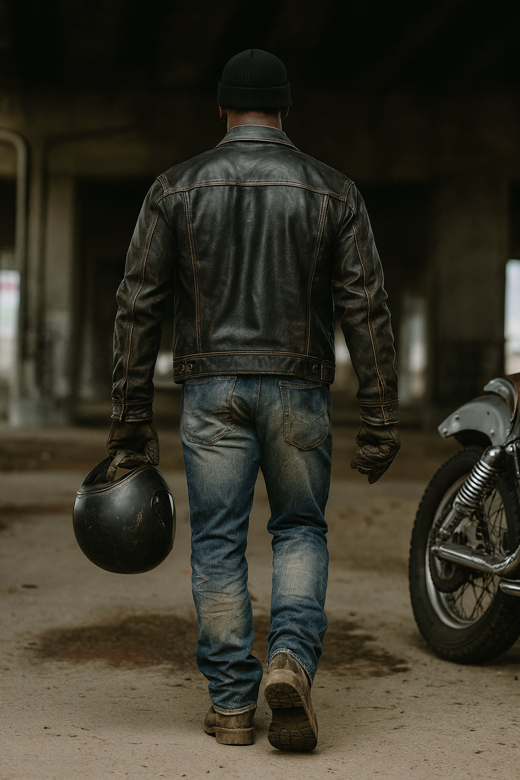 Rider Black Distressed Leather Trucker Jacket
