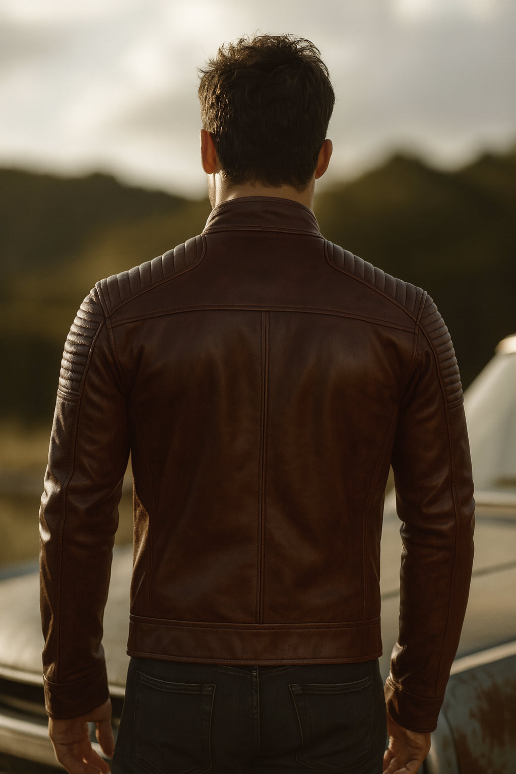 Riverton Brown Leather Café Racer Jacket