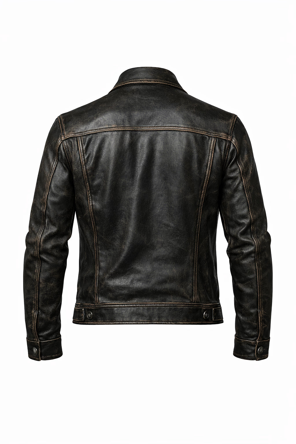 Rider Black Distressed Leather Trucker Jacket