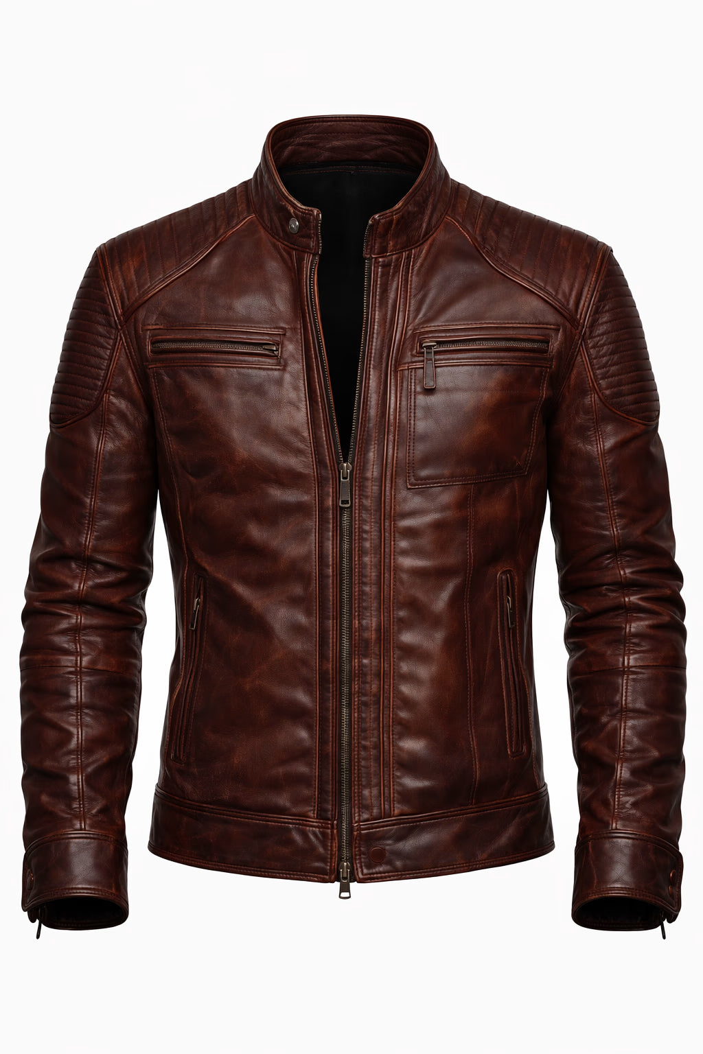 Riverton Brown Leather Café Racer Jacket