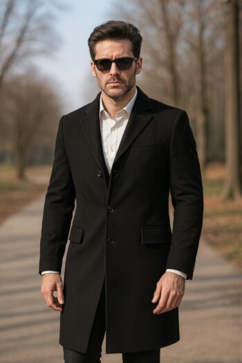 Shelby’s Black Wool Long Coat Mens