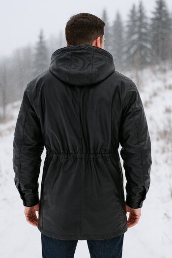 Mens Pure Leather Coat With Hood