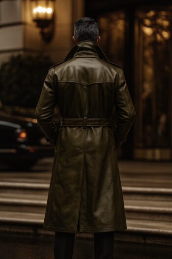 Stratford Olive Green Leather Long Coat