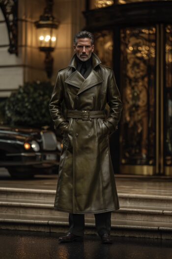 Stratford Olive Green Leather Long Coat