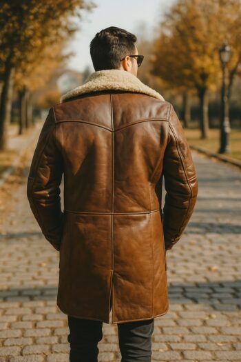 Hardy’s Knight Brown Leather Long Coat Mens With Shearling