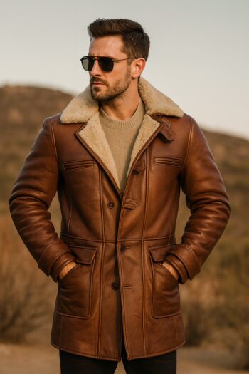 Hardy’s Knight Brown Leather Long Coat Mens With Shearling