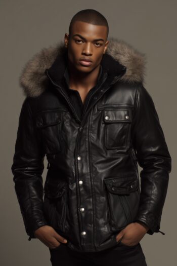 Torrance Black Leather Parka