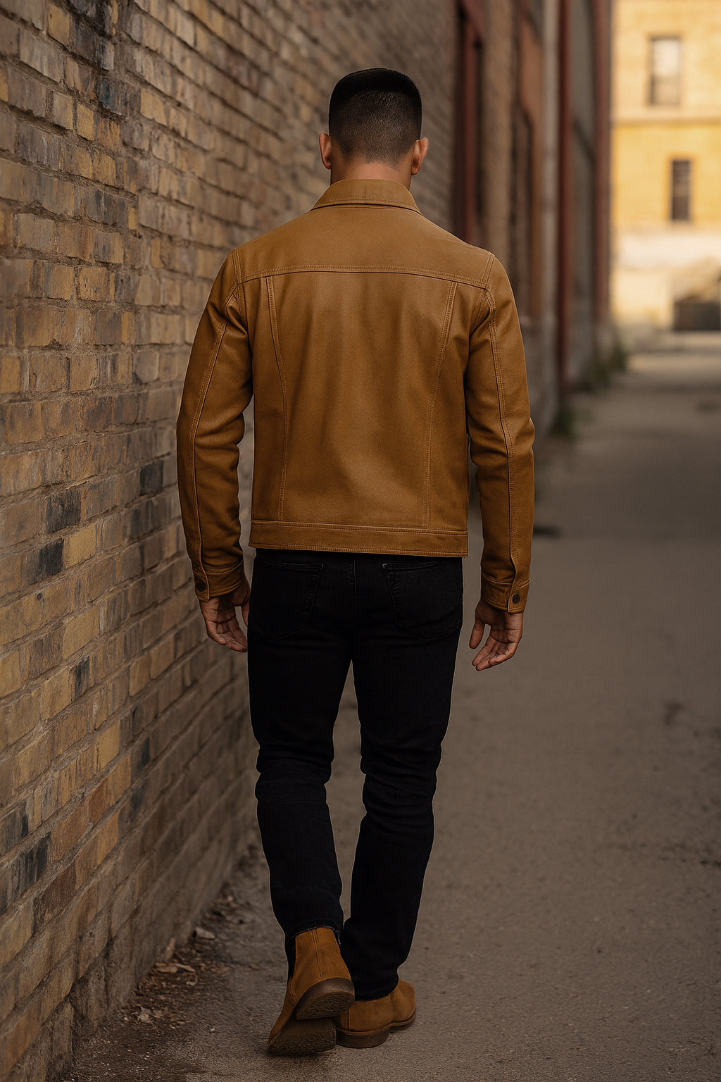 Trailblazer Camel Slim Leather Trucker Jacket