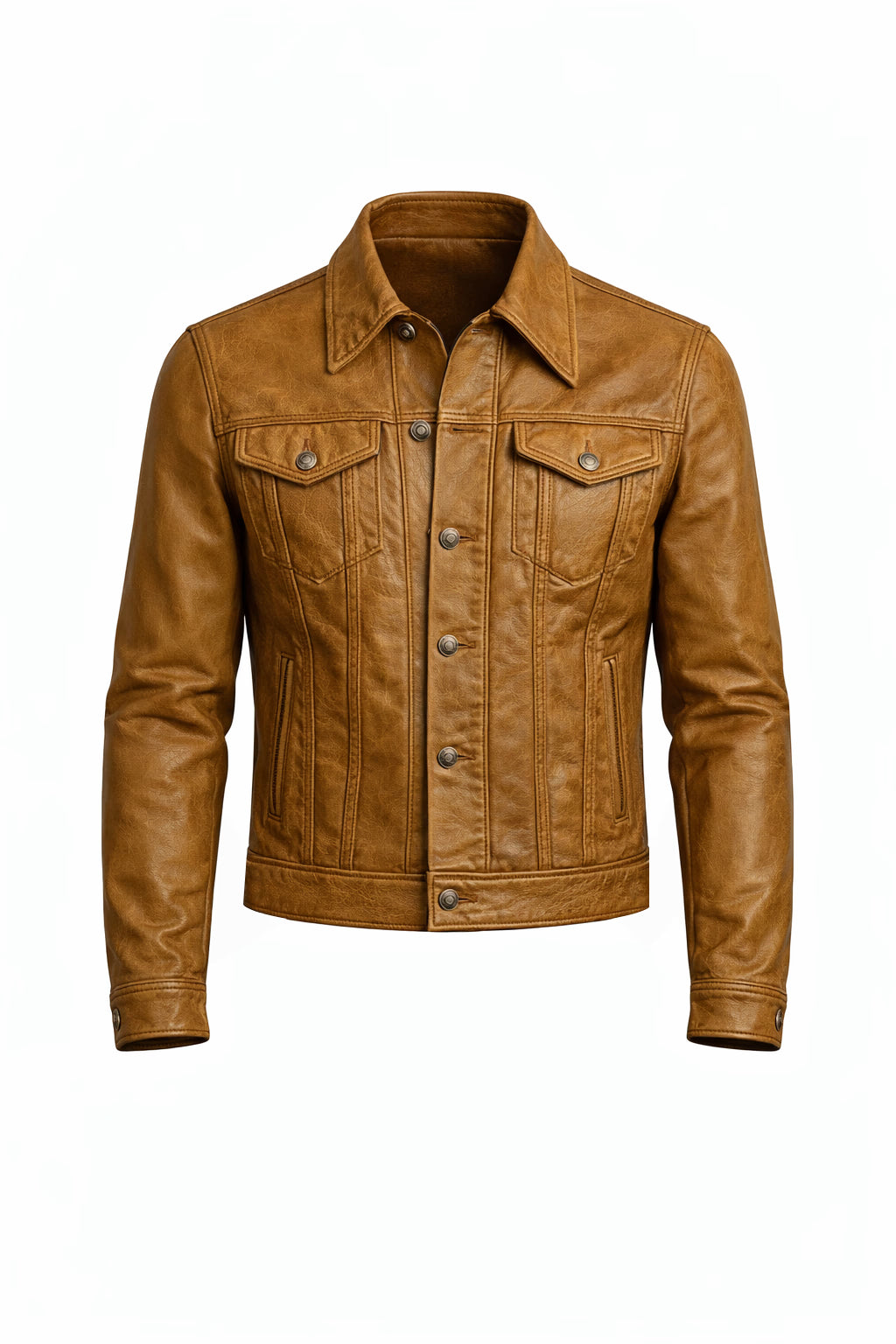 Trailblazer Camel Slim Leather Trucker Jacket